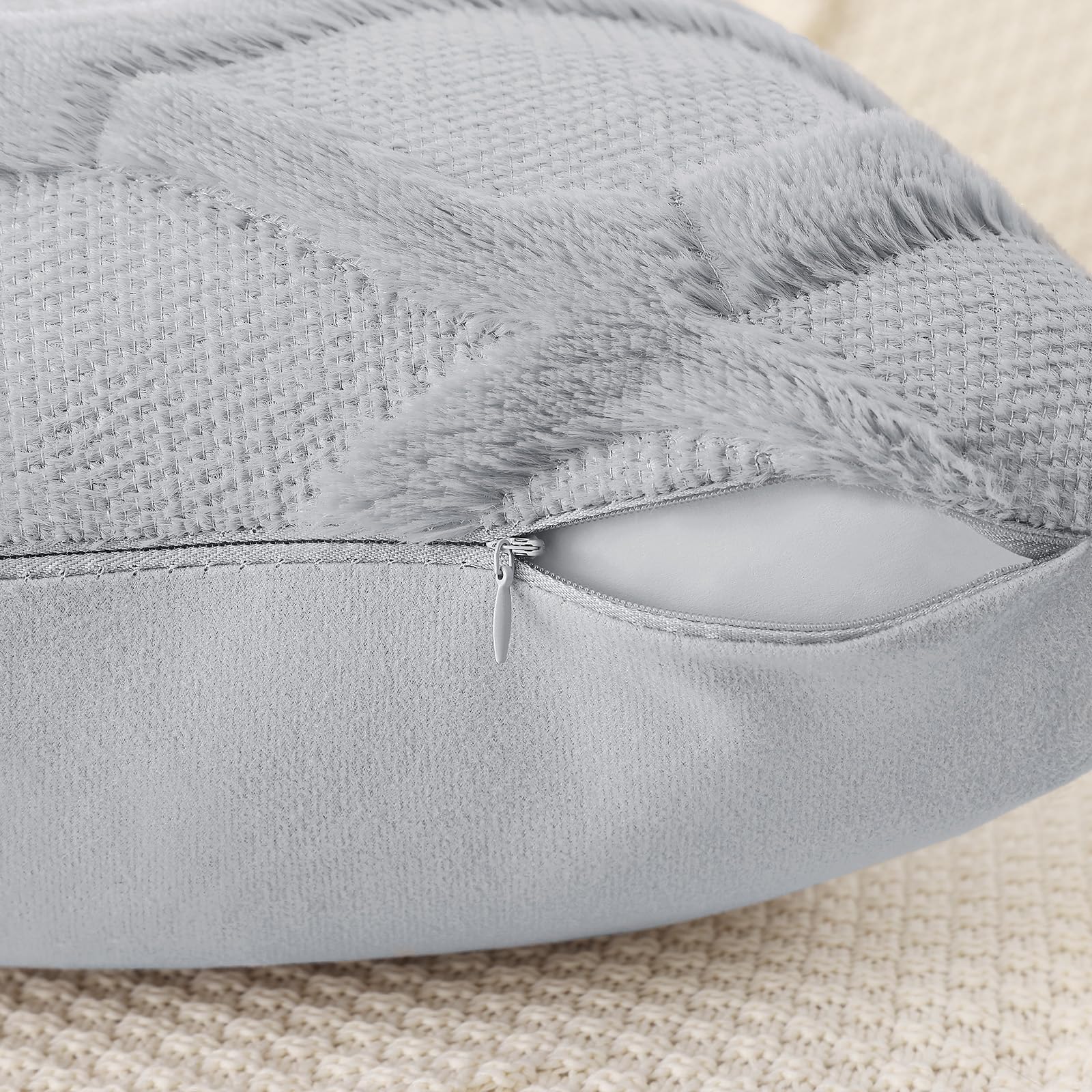 Decoruhome Throw Pillow Covers 22X22 Inch Set Of 2, Soft Plush Faux Fur Wool Grey Couch Pillow Covers, Decorative Pillow Cases For Bed Sofa Living Room Home Decor