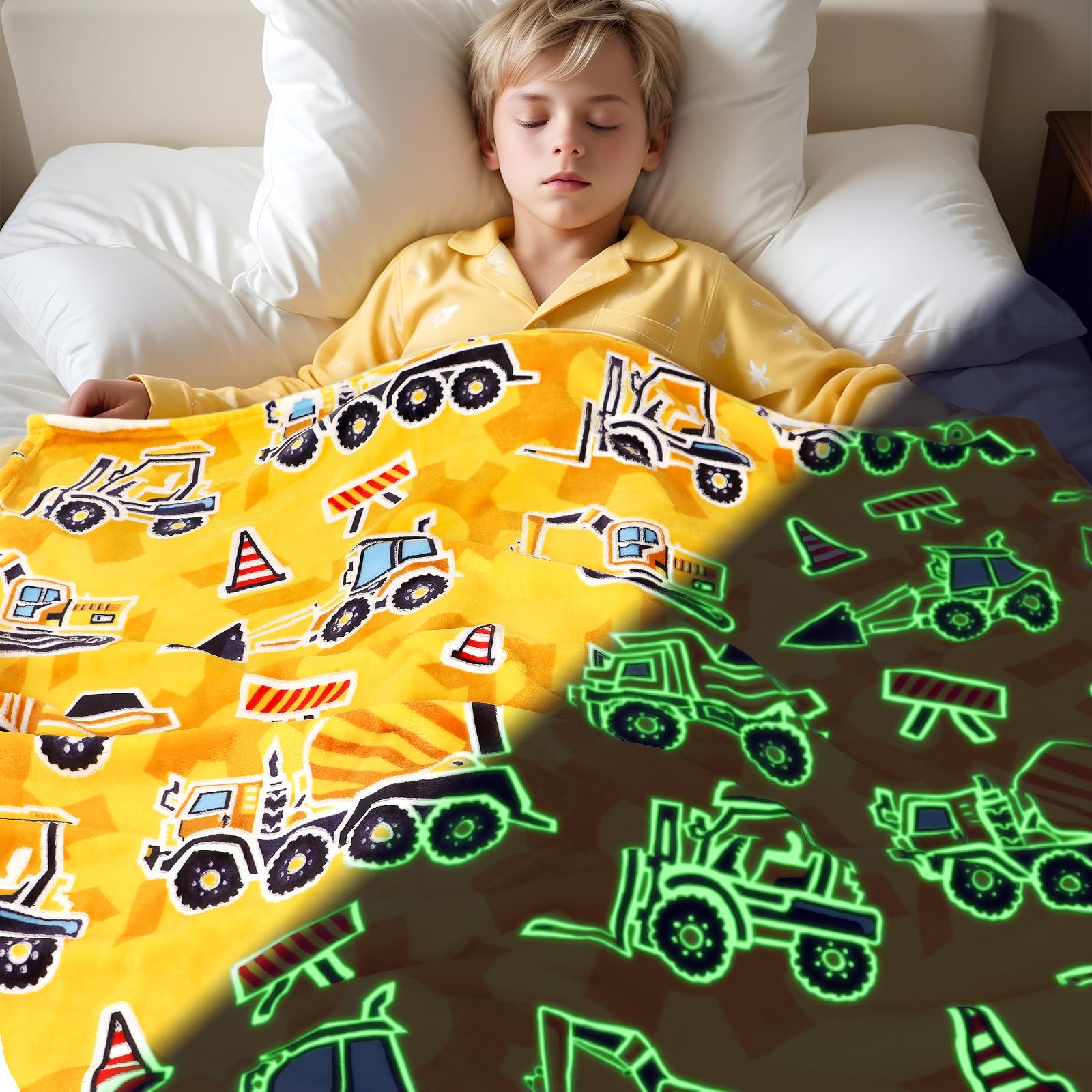 Excavator Toys Gifts For Kids Glow In The Dark Truck Blanket Construction Blankets Soft Tractor Throw Blankets Boys Car Theme De