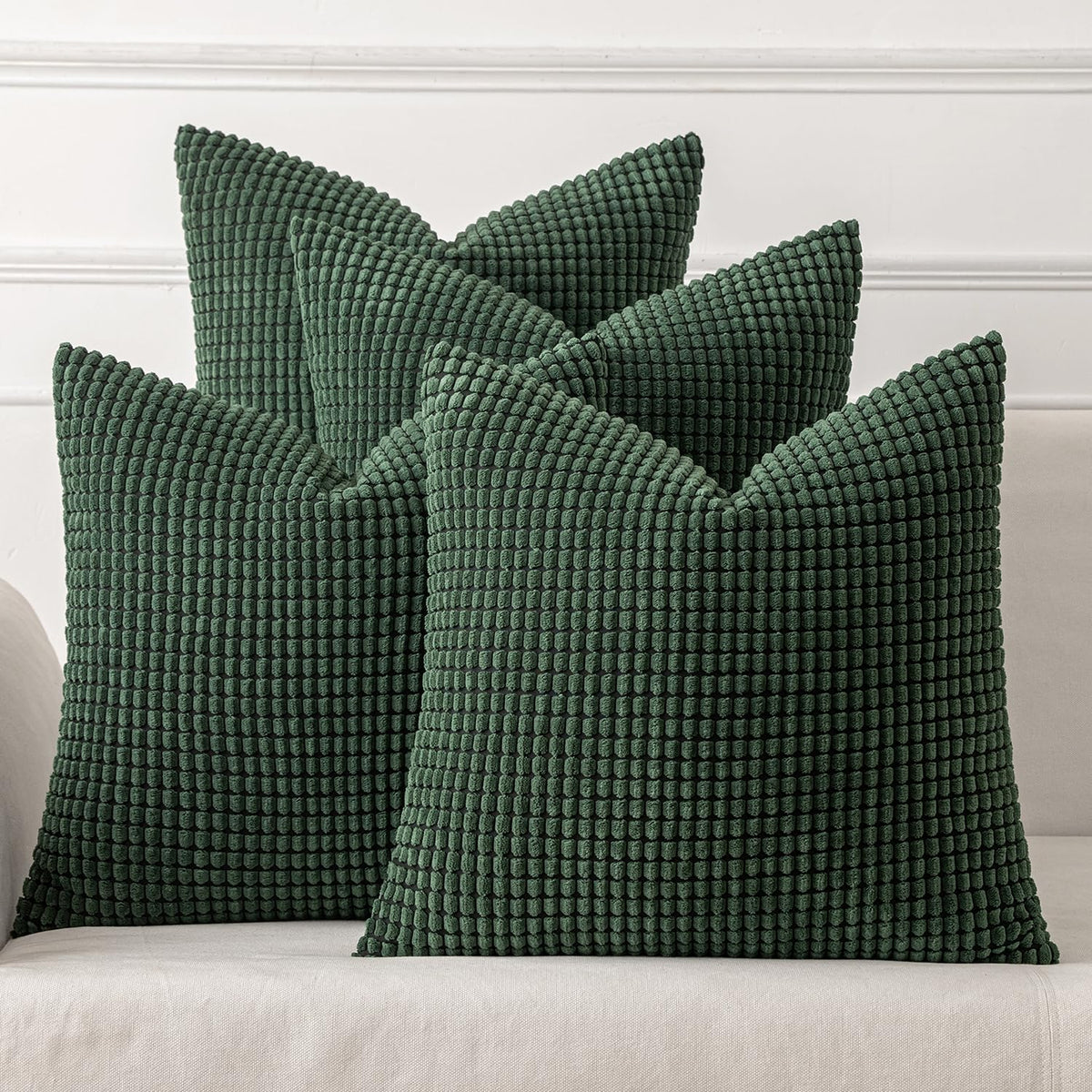 Miulee Boho Farmhouse Throw Pillow Covers 18X18 Inch Set Of 4 Soft Neutral Cushion Covers Dark Green Corduroy Couch Pillowcases