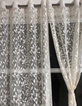 Fabrilia Leaf Floral Pattern Door Net Grommet Semi Sheer Curtains 7 Feet Long Set Of 2 For Living Room/Bedroom, Cream