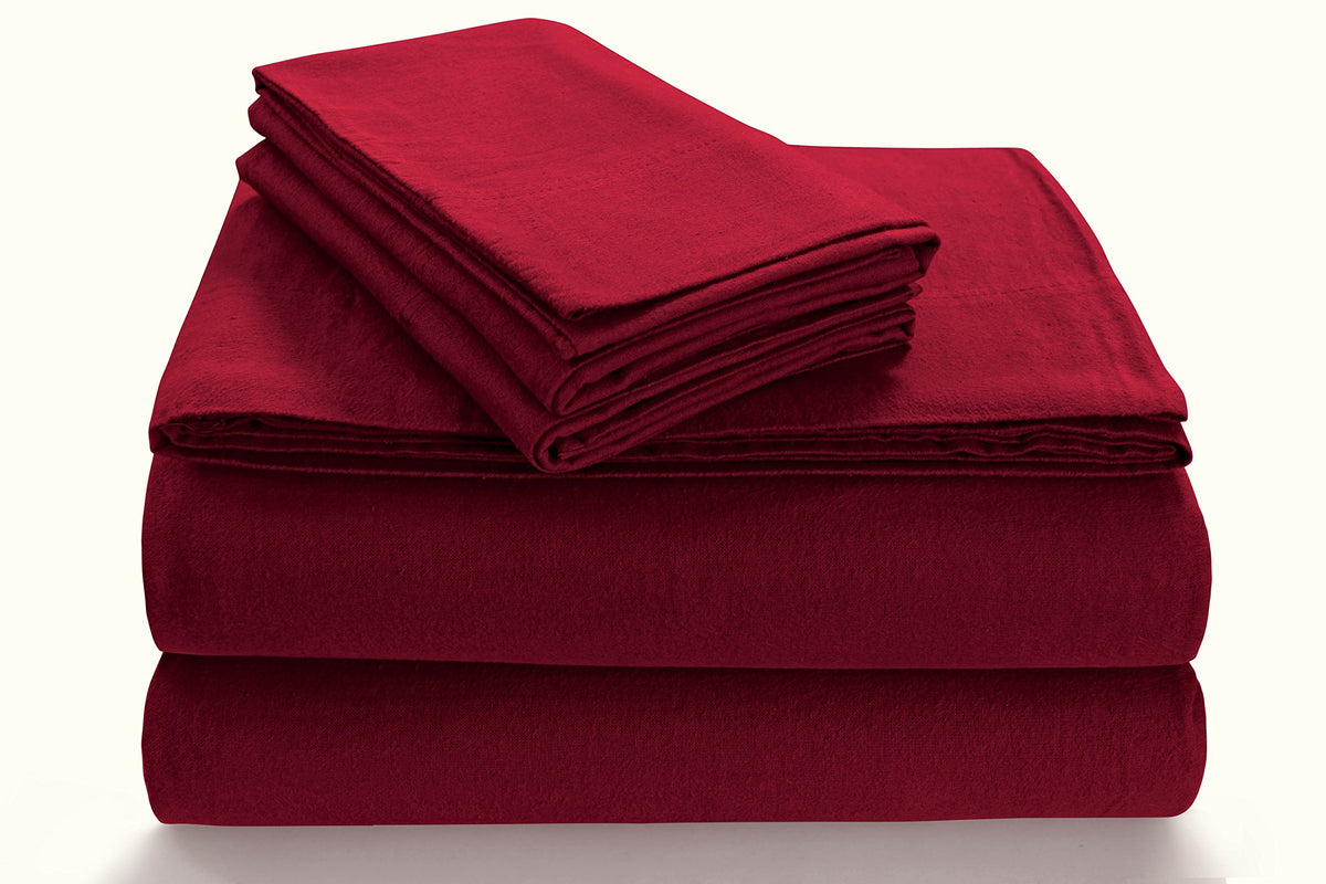 Tribeca Living Solfl170Sstwdr Solid 5-Ounce Flannel Extra Pocket Sheet Set Twin Deep Red