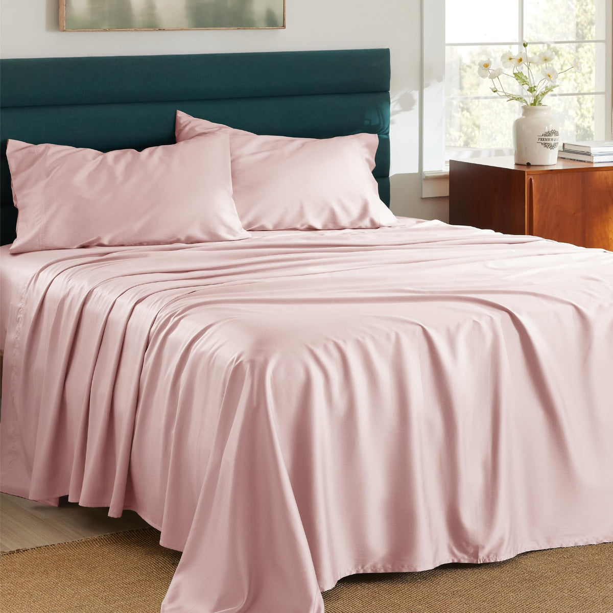 Bedsure Lyocell Cotton Sheet Set - Cooling Bed Sheets King, Silky Soft and Breathable Eucalyptus Sheets with Deep Pocket, 4 Piec