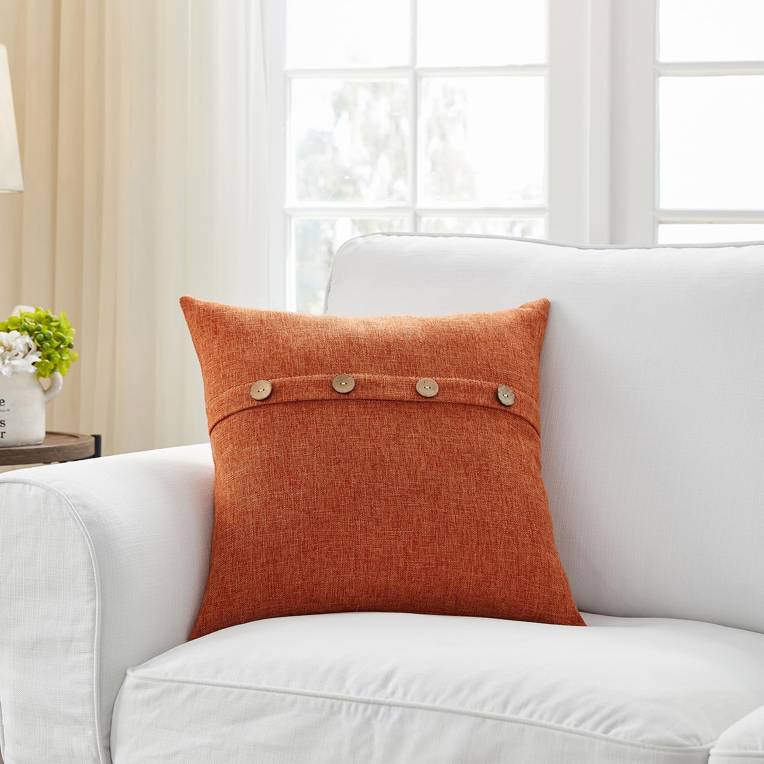 Meekio Set Of 2 Fall Pillow Covers 22 X 22 Burnt Orange Pillow Covers With Coconut Buttons Fall Decorations For Home