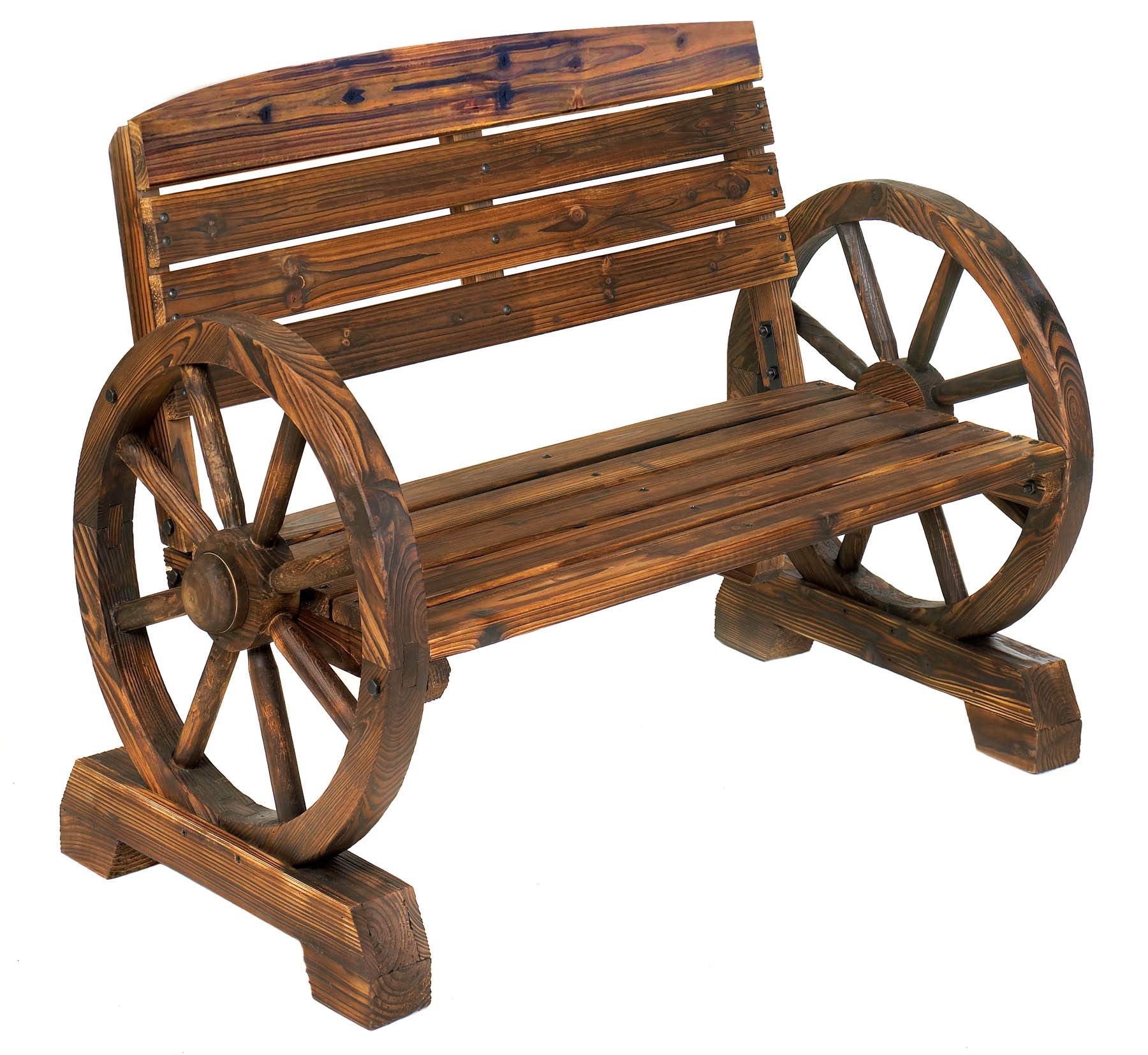 StealStreet Rustic Wood Design Home Garden Wagon Wheel Bench Decor