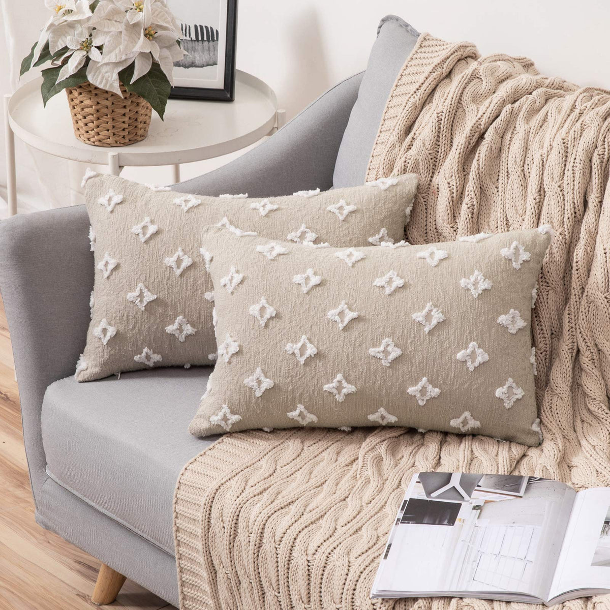 Miulee Set Of 2 Decorative Throw Pillow Covers Rhombic Jacquard Pillowcase Soft Rectangle Cushion Case For Summer Couch Sofa Bed