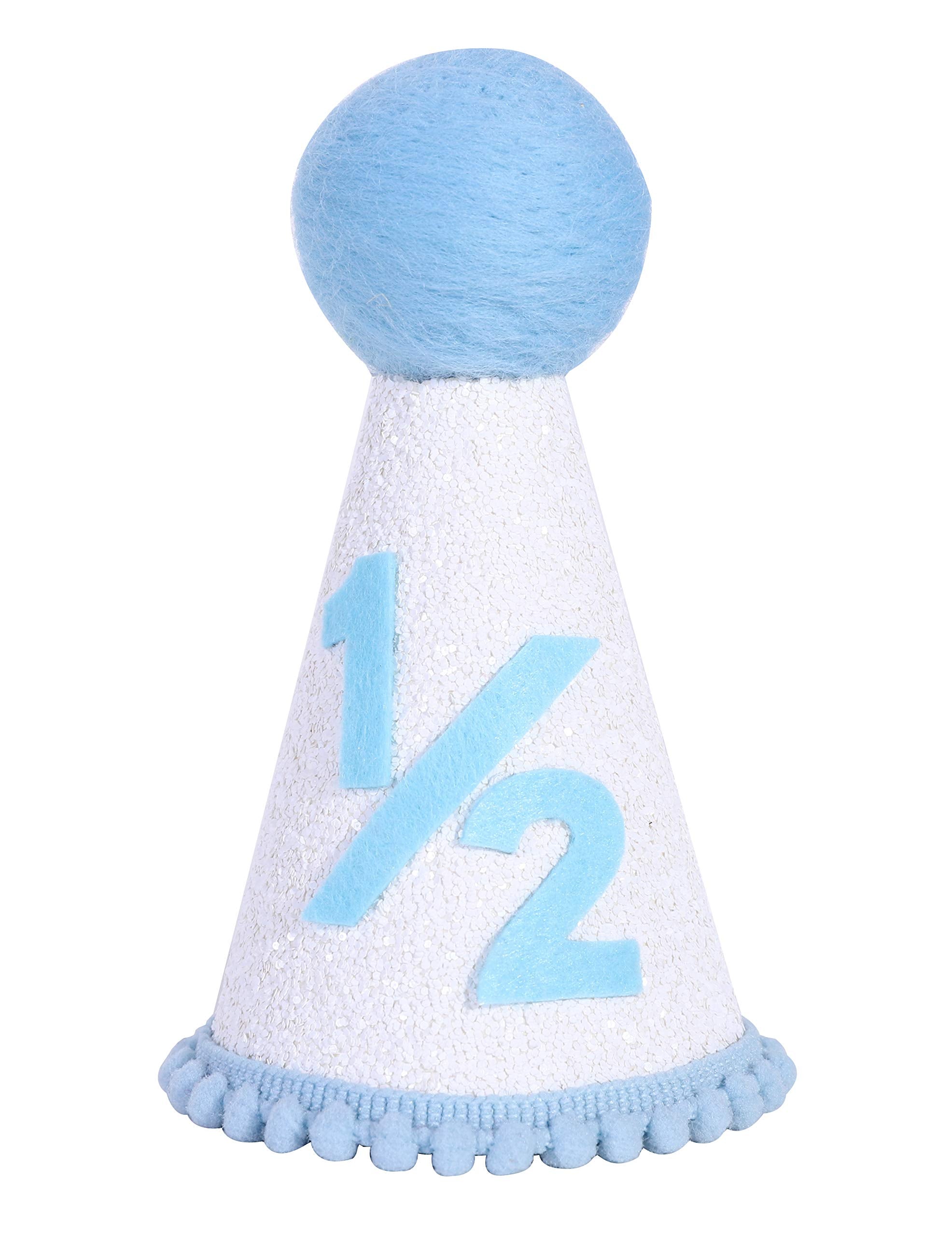 WAWUO Half Birthday Hat - Blue Photo Booth Props, Backdrop Decor, Cake Smash Crown for 6-Month Baby Party