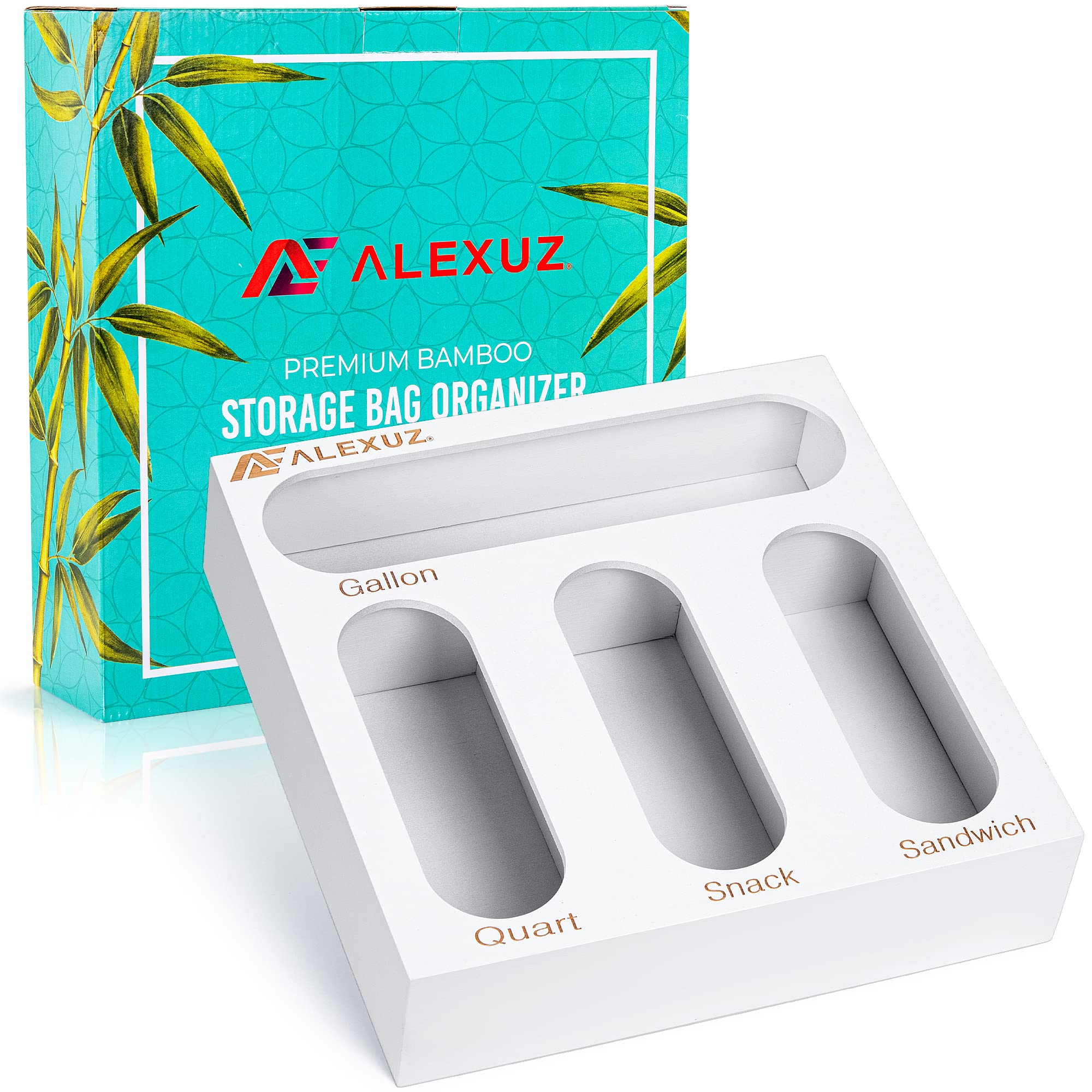 ALEXUZ Bamboo Food Storage Bag Organizer for Kitchen Drawer, Baggie Organizer Dispenser Compatible with Ziploc, Solimo, Glad, He