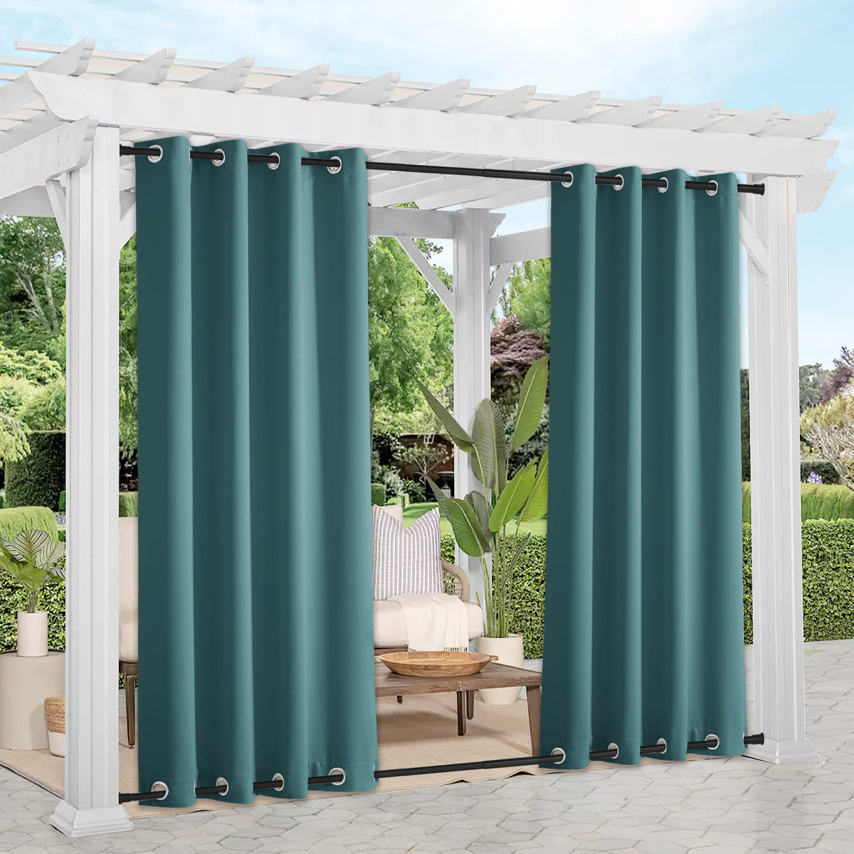 Nicetown 2 Panels Windproof Outdoor Curtains Top And Bottom Grommet For Patio Waterproof, Fixed Outdoor Blinds Keep Warm & Priva