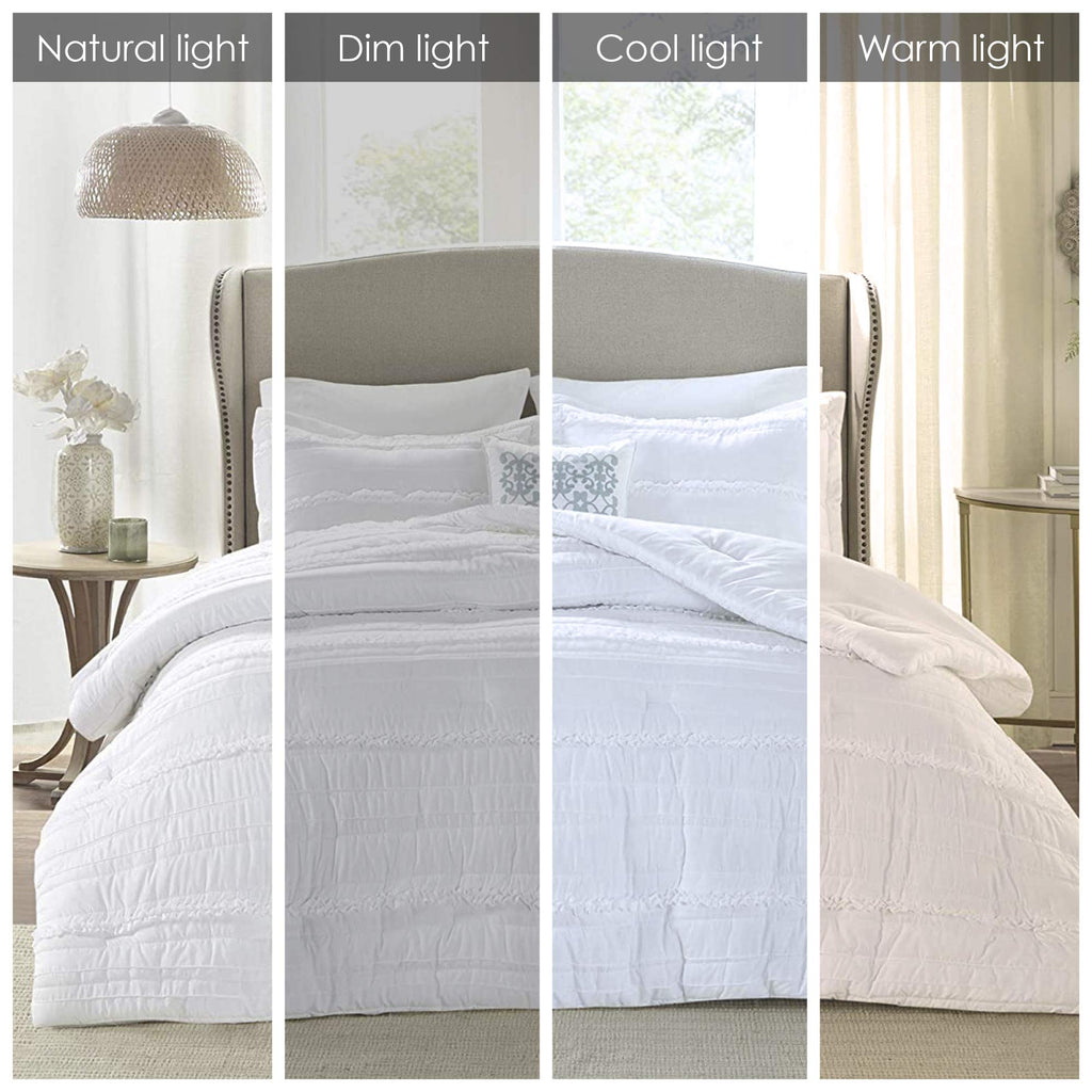 Madison Park Celeste Comforter Set-Textured Luxury Design All Season Down Alternative Bedding, Matching Sham, Decorative Pillows, King(104'X92'), White 5 Piece