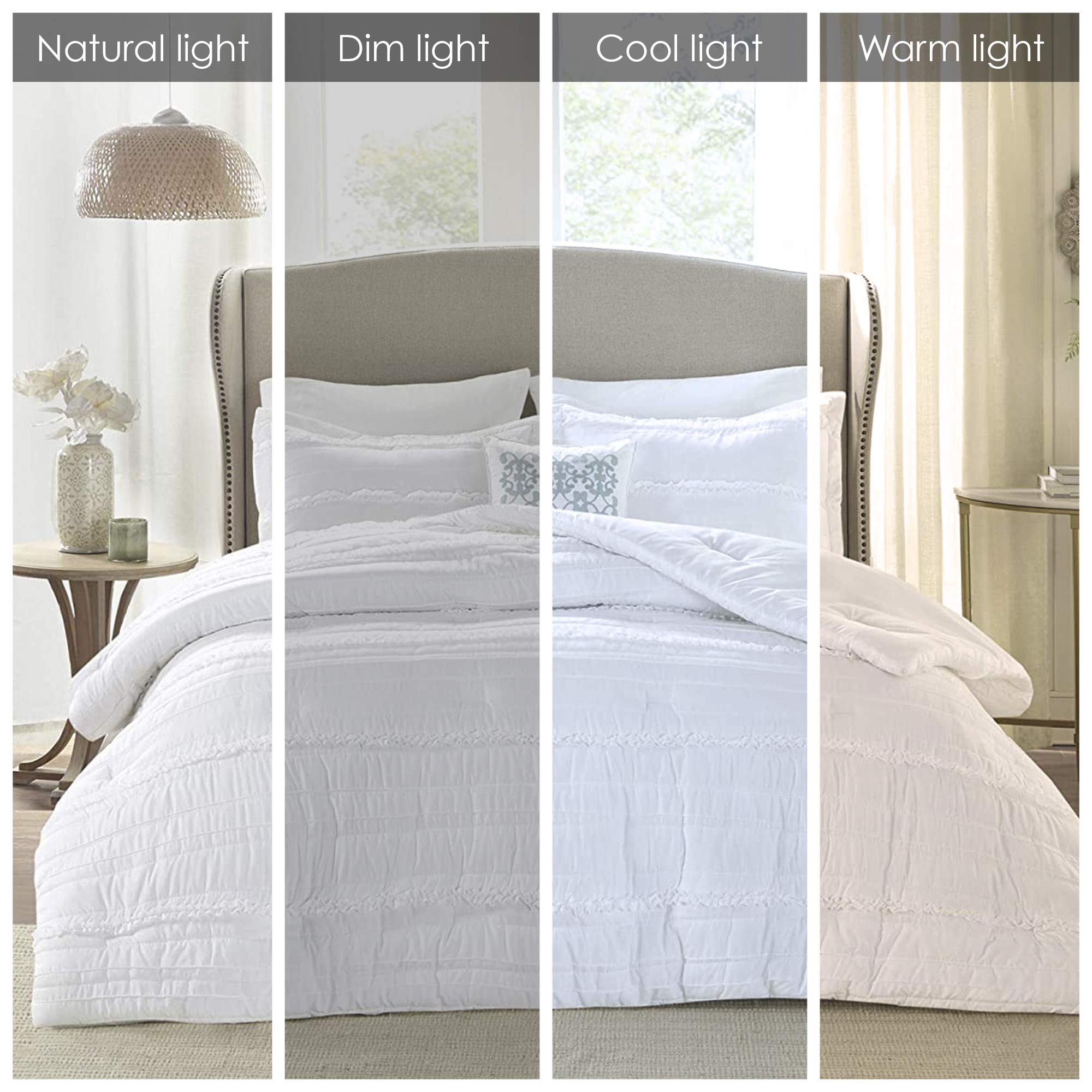 Madison Park Celeste Comforter Set-Textured Luxury Design All Season Down Alternative Bedding, Matching Sham, Decorative Pillows, King(104'X92'), White 5 Piece