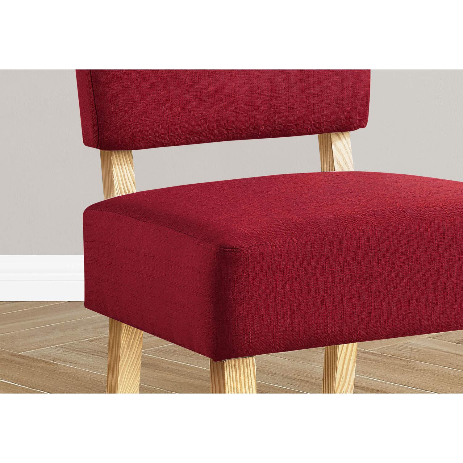 Monarch Specialties 8295, Armless, Living Room, Bedroom, Fabric, Wood Legs, Red, Natural, Transitional Accent Chair, 22.75&quot; L X 27.5&quot; W X 31.5&quot; H