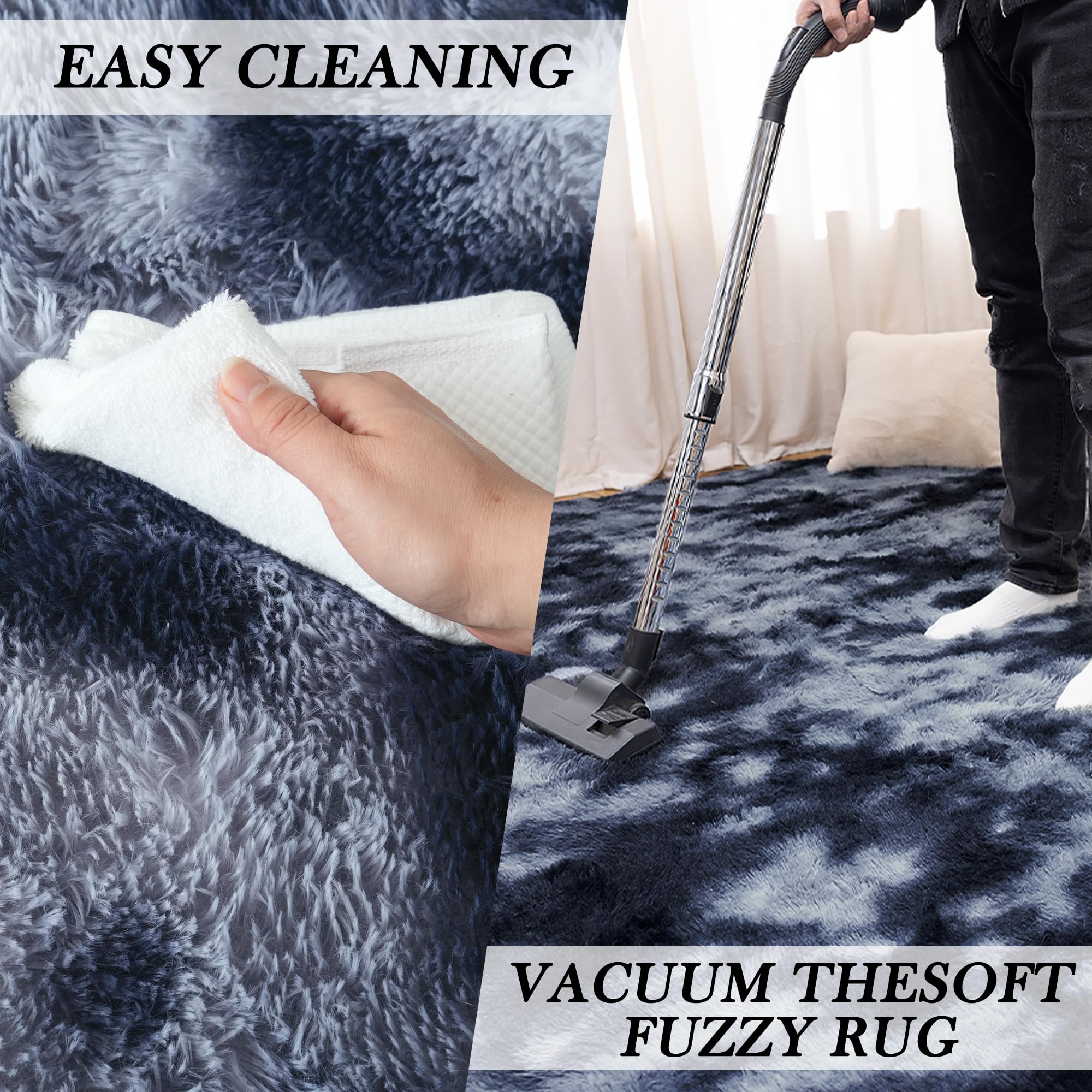 Area Rugs 9X12 Living Room: Shag Area Rug For Living Room - Large Plush Fluffy Carpet (Tie-Dyed Dark Gray, 9X12 Feet)