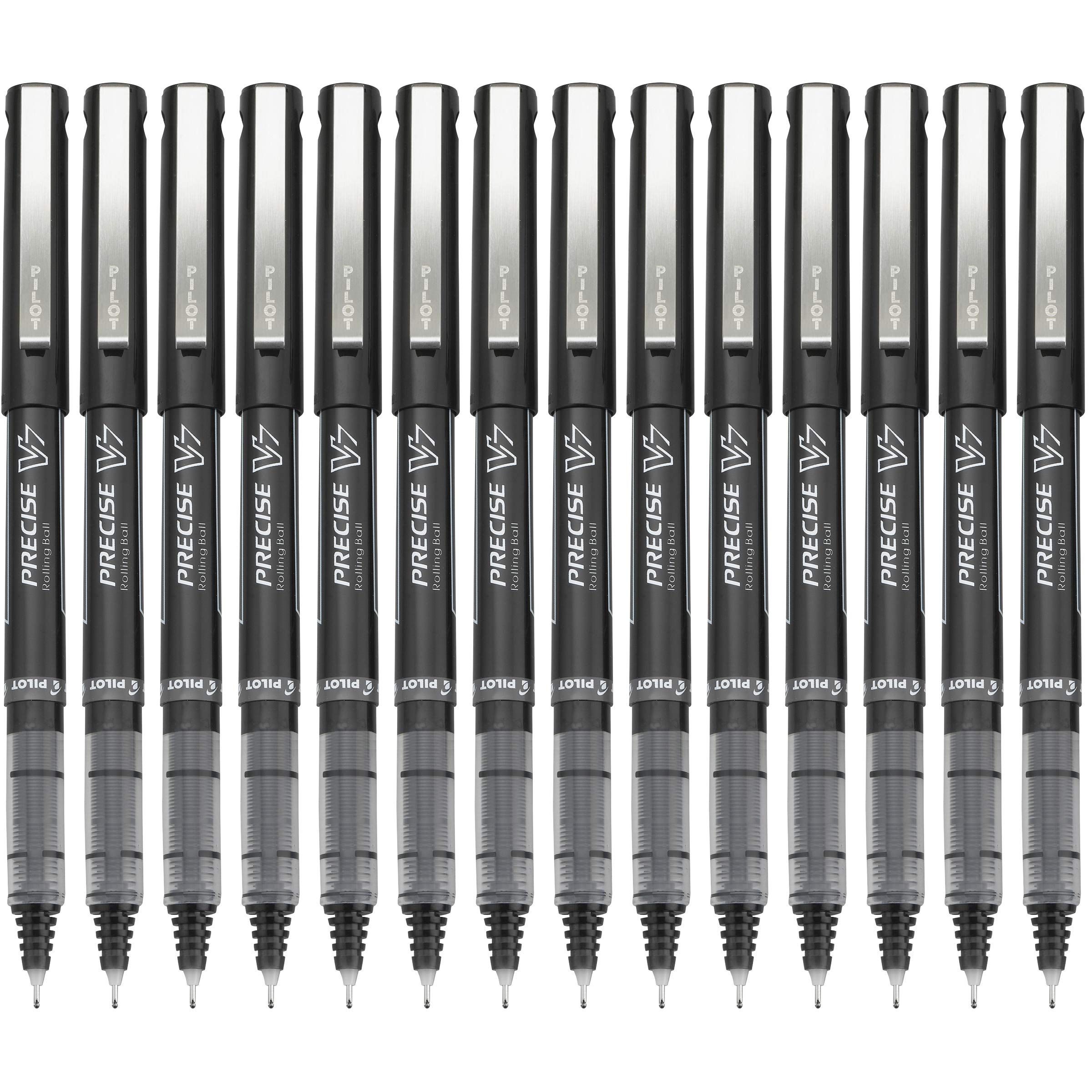 Pilot, Precise V7, Capped Liquid Ink Rolling Ball Pens, Fine Point 0.7 Mm, Black, Pack Of 14