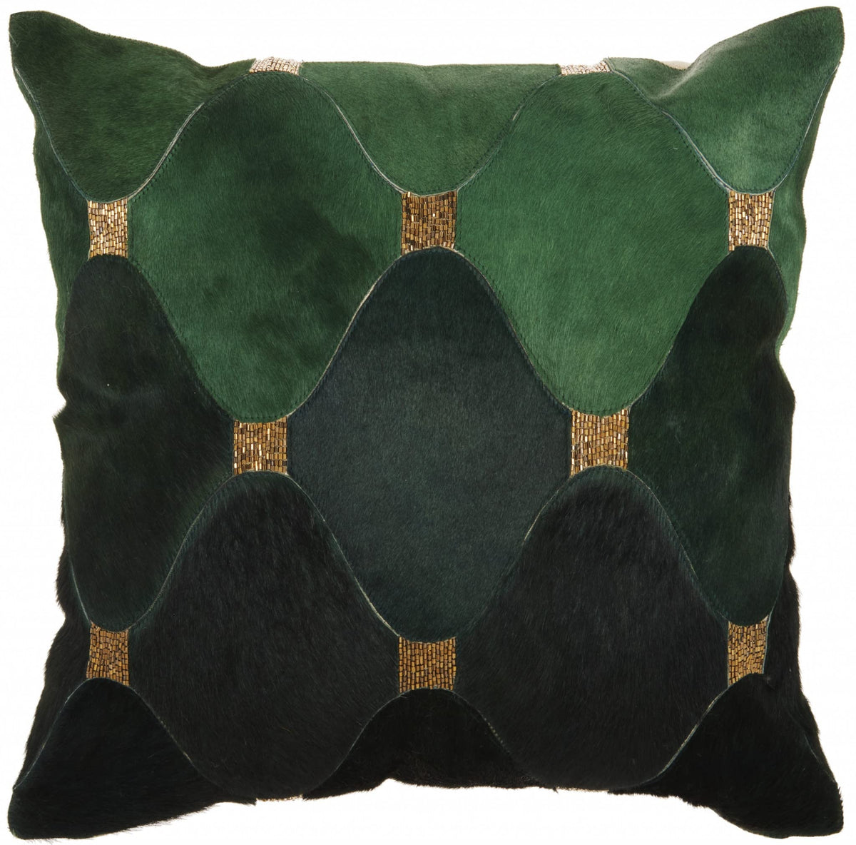 HomeRoots Grey Green and Gold Diamonds Cowhide Throw Pillow