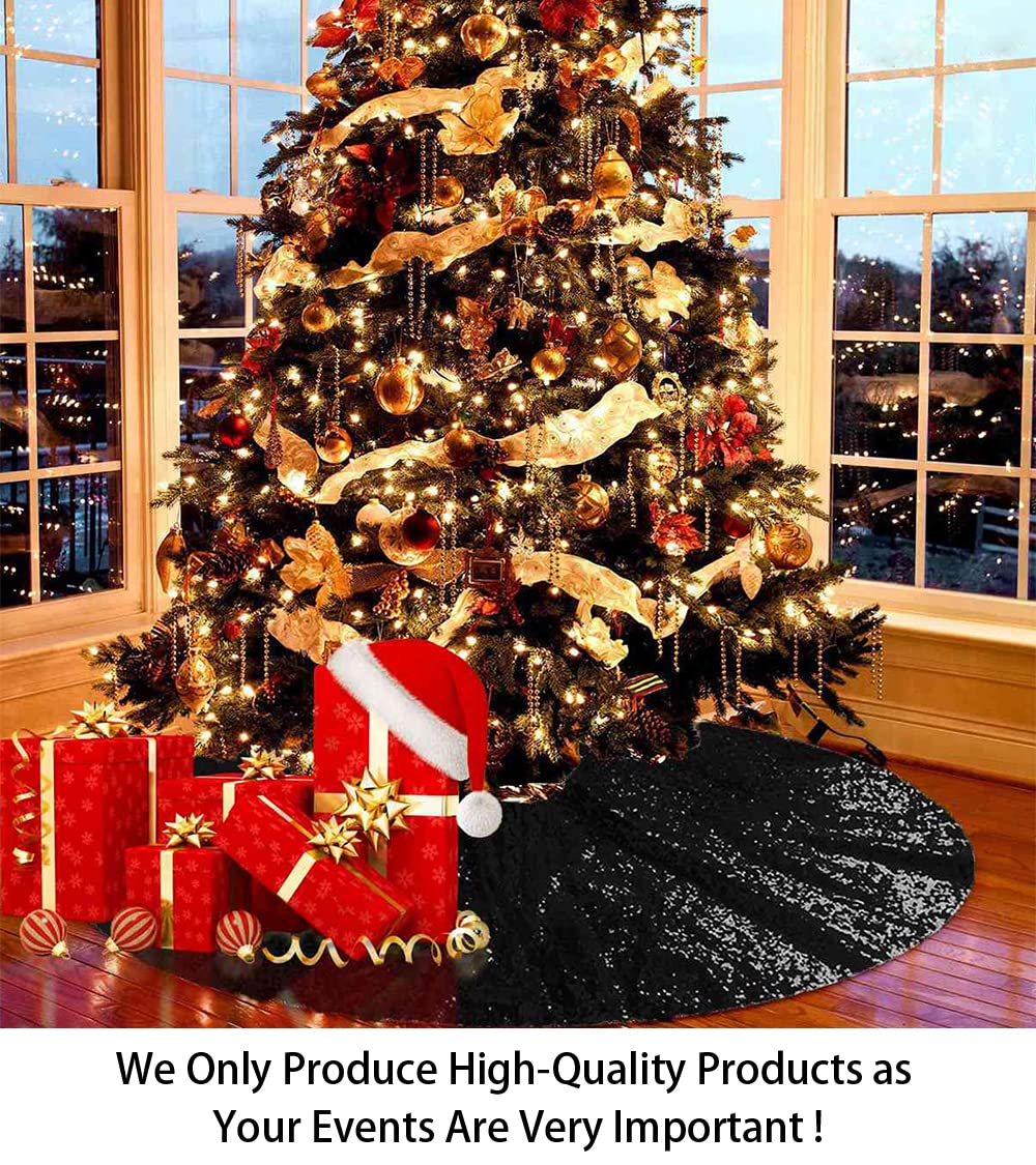 Shinybeauty Tree Skirt-Sequin Tree Skirt Christmas Tree Skirt Cross Stitch Kits Tree Skirt Glitter -0913S (48Inch, Black)