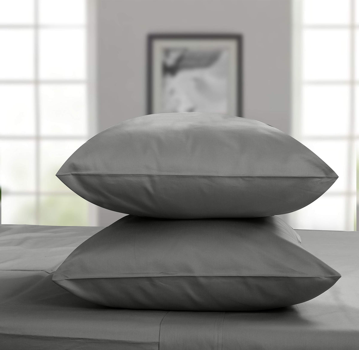 Threadmill Pillow Cases Standard Size | 1200 Thread Count 100% Supima Cotton Pillow Covers, Luxury Smooth Solid Sateen | Dark Gr
