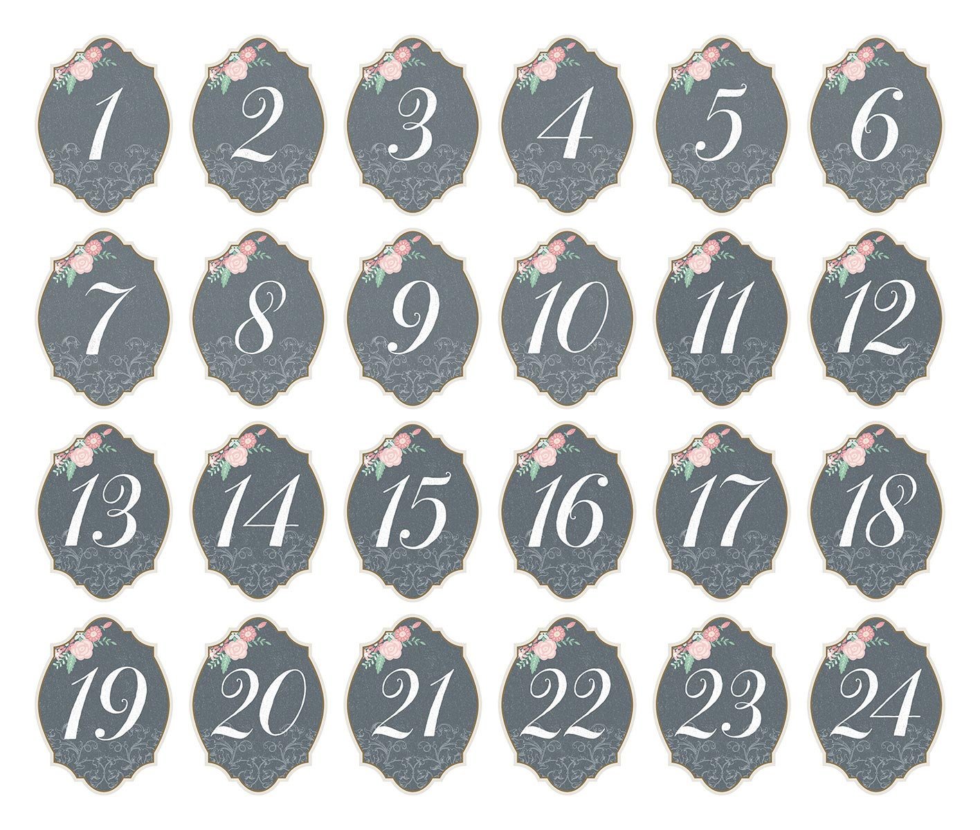 Lillu Lillian Rose Vintage Chalkboard Table Numbers 1-24, Black/Pink