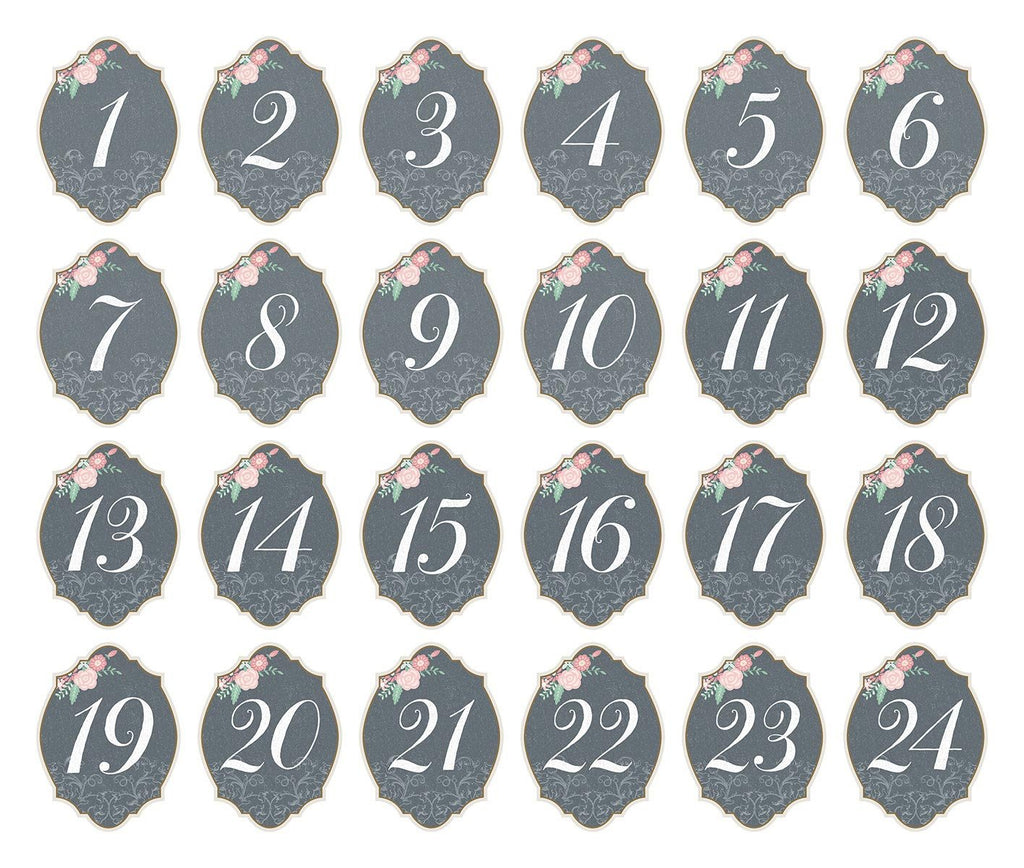 Lillu Lillian Rose Vintage Chalkboard Table Numbers 1-24, Black/Pink