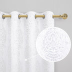 Mrs.Naturall White Damask Moroccan Pattern 3D Jacquard Embossed Embroidered Curtains 63 Inches Long For Bedroom Living Room 2 Panels Set