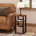 Turn-N-Tube 3-Tier Wood Slat End Table with Open Shelves, Natural/Black