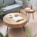 COZAYH 2-Piece Modern Farmhouse Living Room Coffee Table Set, Nesting Table Round Natural Finish with Handcrafted Wood Radial Pa