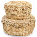 Eorbow 2 Pack Wicker Storage Basket with Lid, Scalloped Edge Rattan Decorative Boxes, Handwoven Bins for Shelf, Hyacinth Display