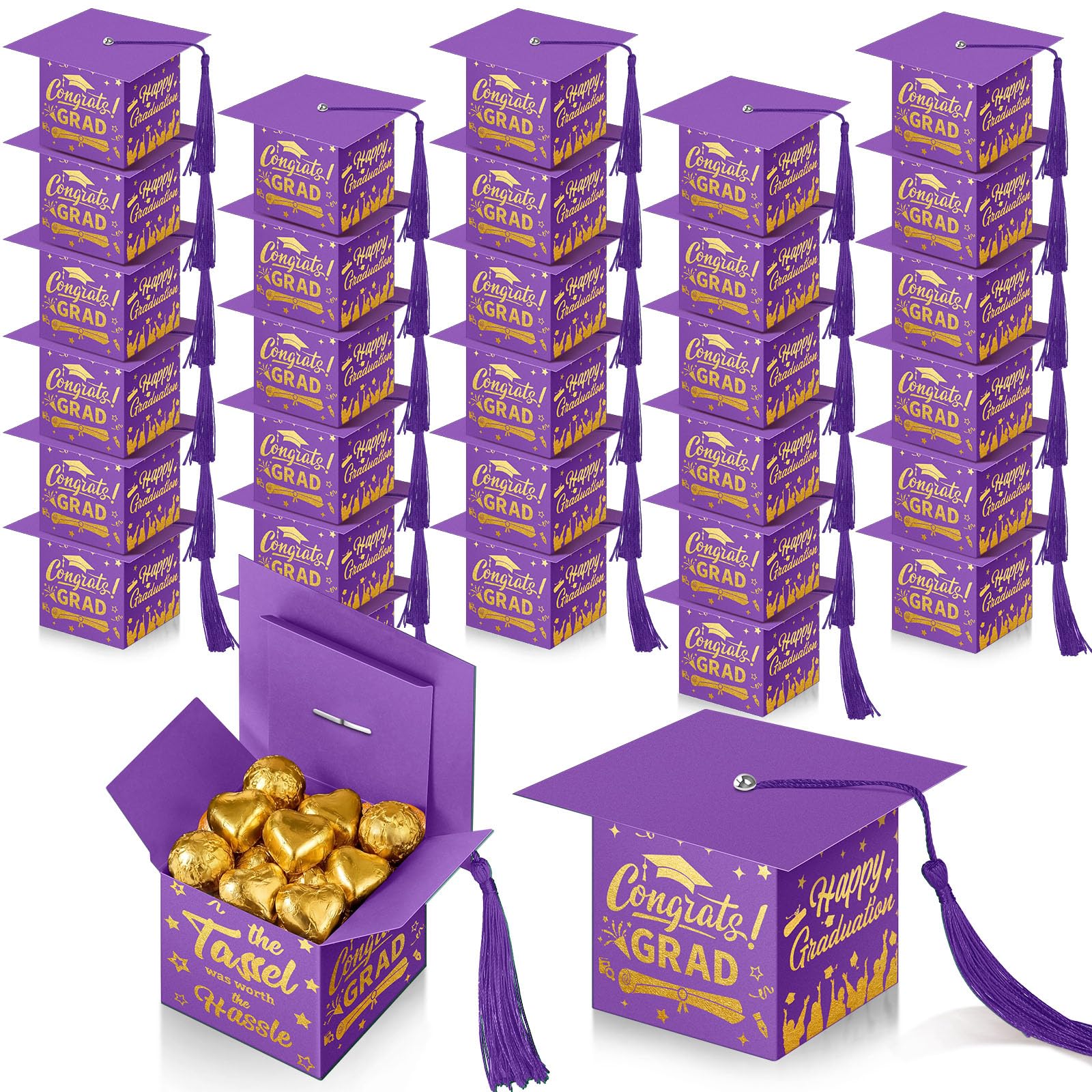 TaoBary 30 Pcs Graduation Cap Candy Box 2026 Graduation Decorations Party Favors Gifts Grad Cap Box with Tassel for Candy Chocol