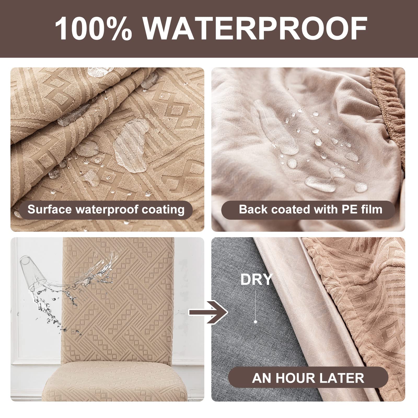 Genina Waterproof Dining Room Chair Covers Stretch Parsons Chair Slipcovers For Dining Room Kitchen Chair Protector Cover, Removable, Washable (4, Pattern1-Khaki)