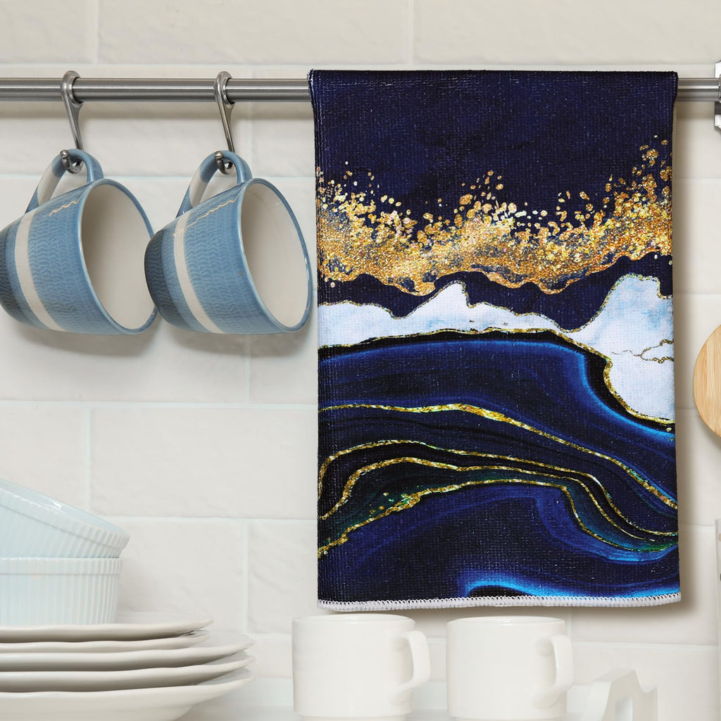 Bencailor 6 Pcs Halloween Skull Kitchen Towels Turquoise Navy Dish Towels Blue Gold Marble Tea Towels Gothic Skeleton Chef Hand