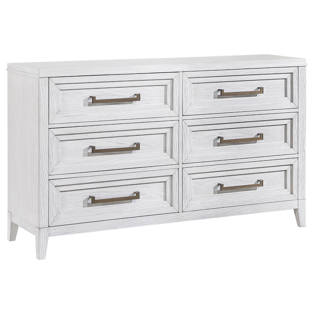 Coaster Home Furnishings Marielle Coastal 64-inch 6-Drawer Bedroom Dresser Clothing Storage Cabinet Wide Chest of Drawers Organizer Unit Distressed White 224843