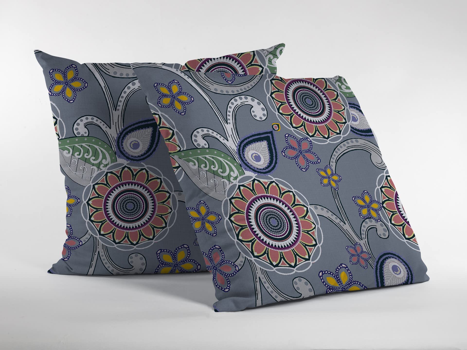 HomeRoots Red, Orange, Blue, Green On Gray 20â€ Gray Pink Floral Suede Throw Pillow