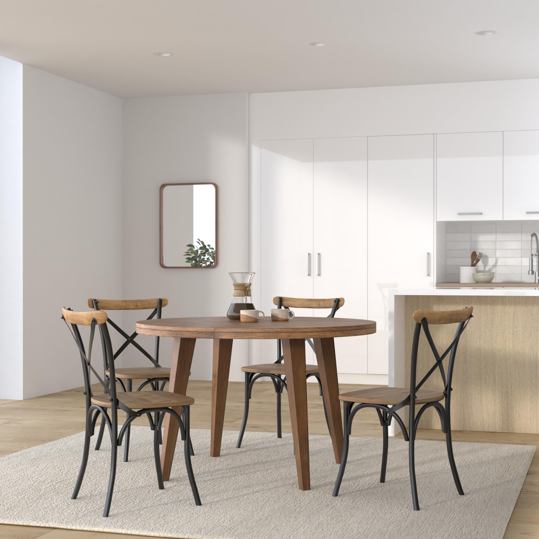 vidaXL 4-Piece Cross Chair Set | Handmade Solid Mango Wood Dining Chairs with Steel Frame | Open Crossed Back | Scandinavian/Farmhouse Style | Black