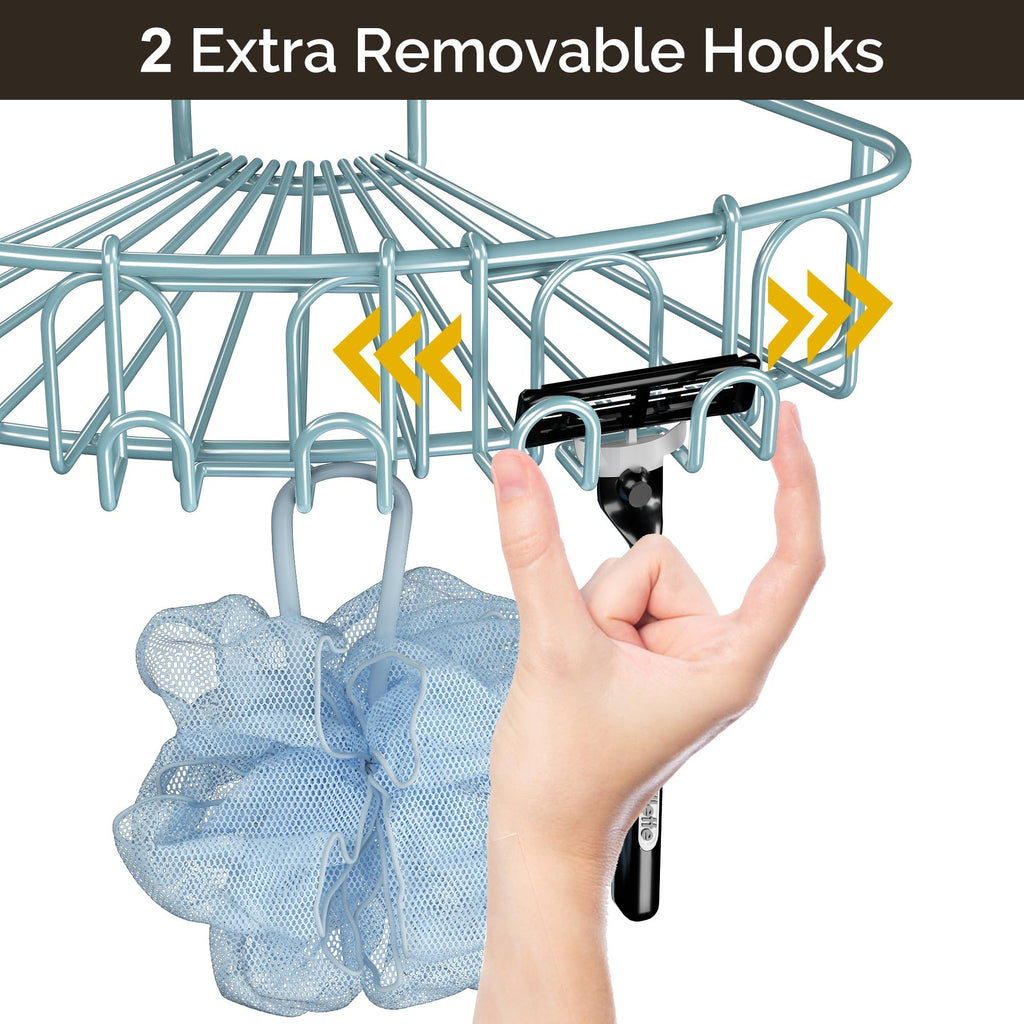Orimade Corner Shower Caddy With 2 Hooks Wall Mounted Metal Bathroom Shelf Storage Organizer Adhesive No Drilling 2 Pack, Blue O