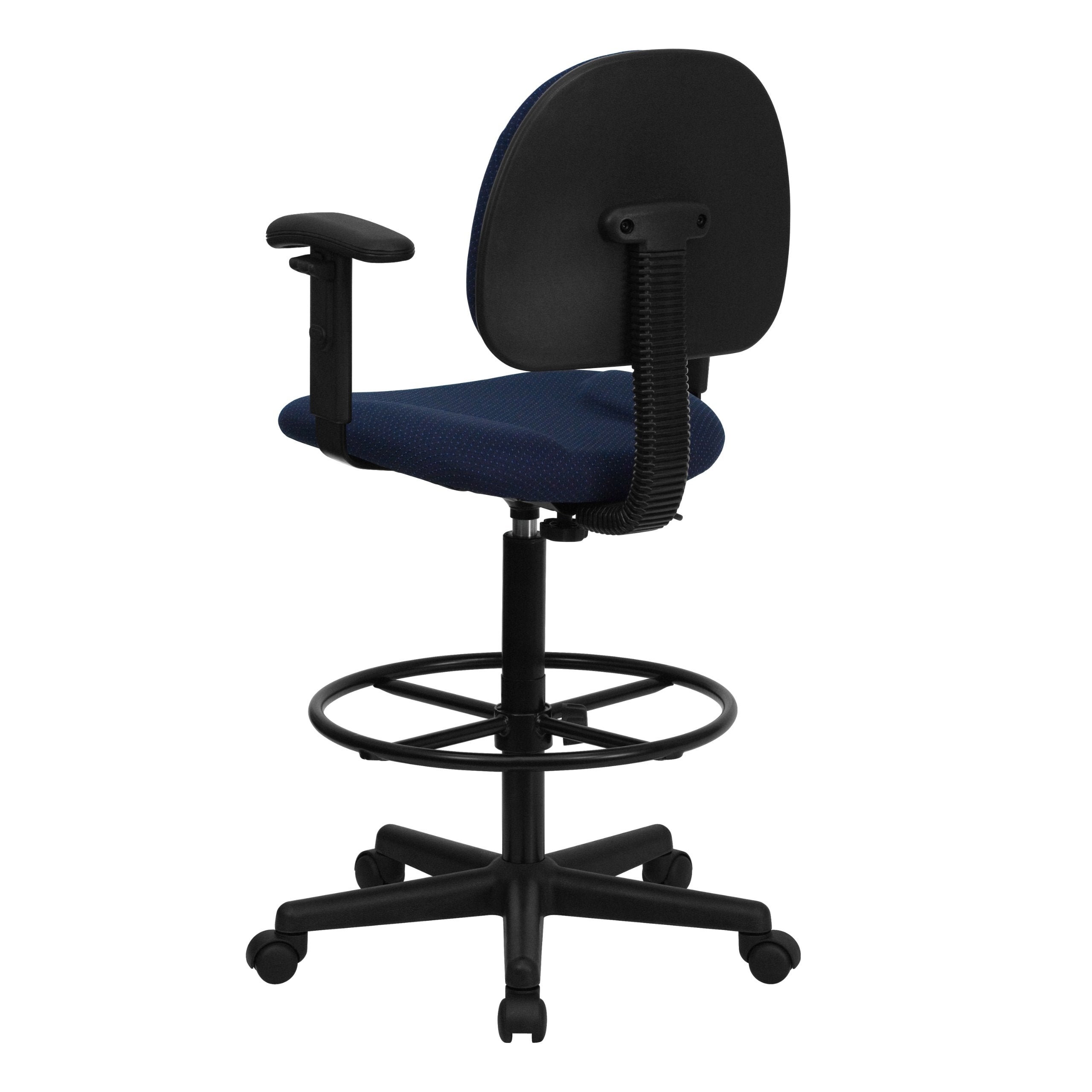 Flash Furniture Bruce Navy Blue Patterned Fabric Drafting Chair with Adjustable Arms (Cylinders: 22.5''-27''H or 26''-30.5''H)