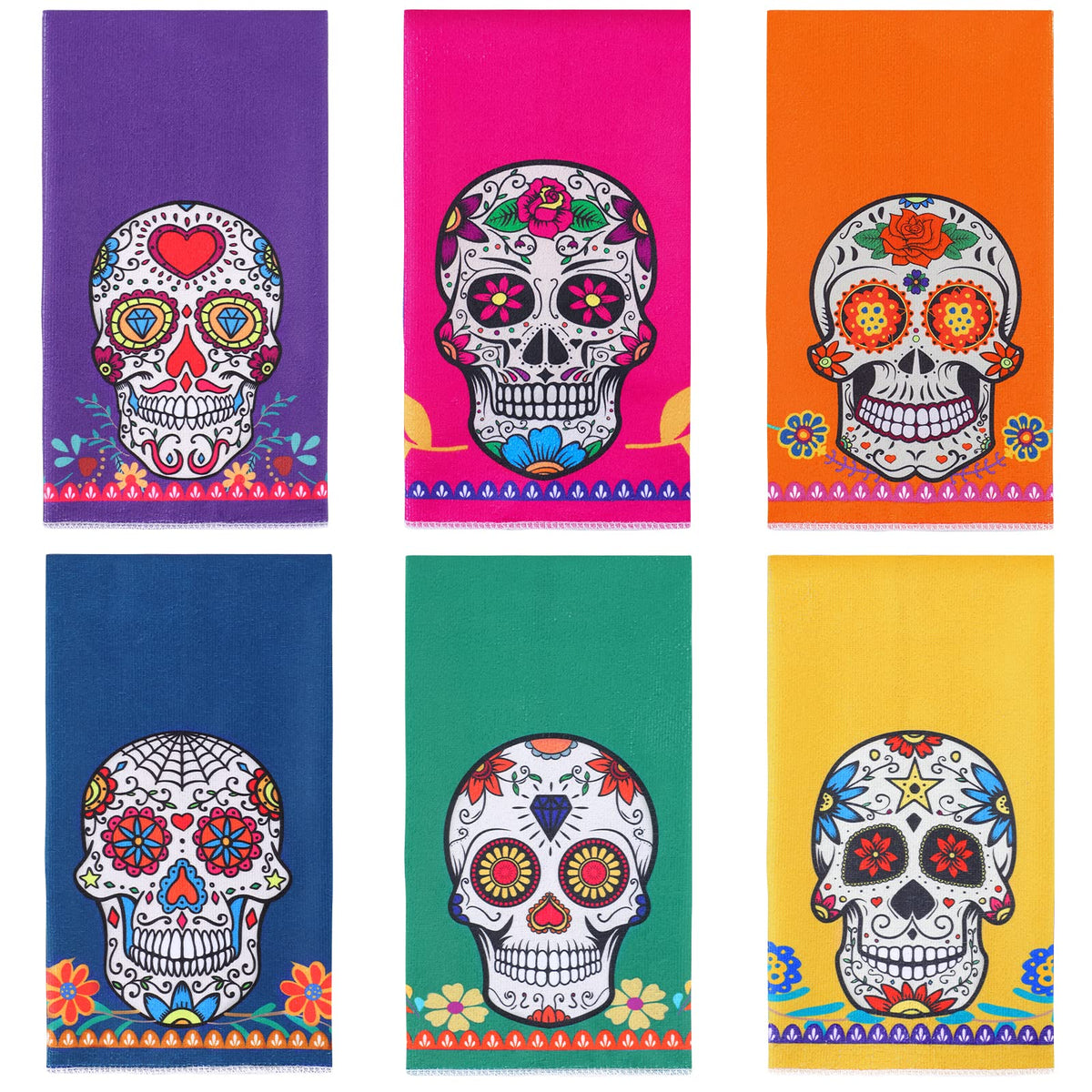 Tudomro 6 Pcs Mexican Kitchen Towels Dishtowel for Sugar Skull Decor Gift