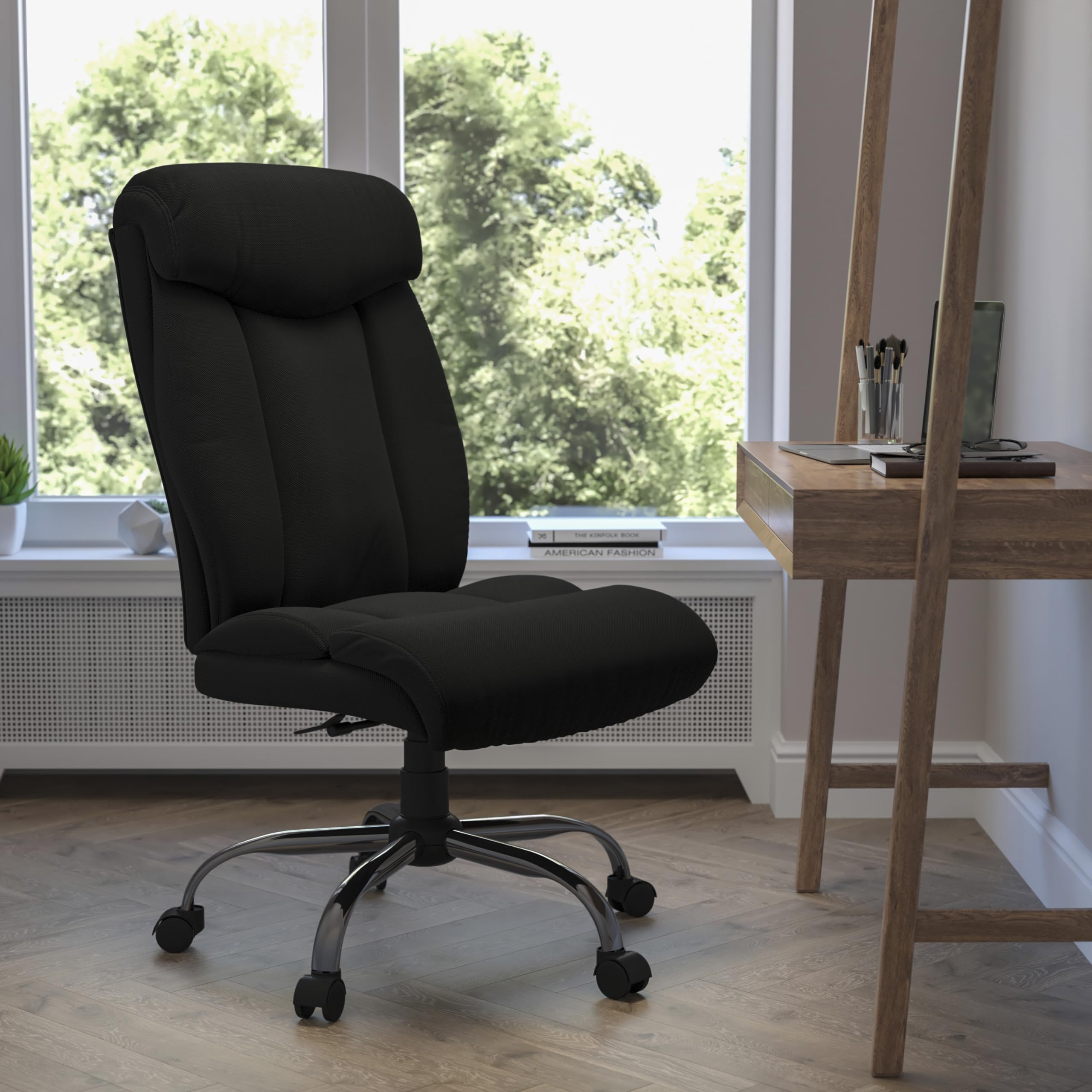 Flash Furniture HERCULES Series Big & Tall 400 lb. Rated Black Fabric Executive Ergonomic Office Chair and Chrome Base