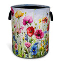 Colorful Flowers Print Laundry Basket Foldable Waterproof 18.9 x 16.5 Inch