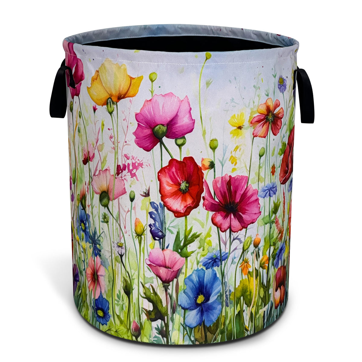 Colorful Flowers Print Laundry Basket Foldable Waterproof 18.9 x 16.5 Inch