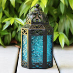 Small Black Metal Decorative Moroccan Lantern Candle Holder Lamp - Indoor/Outdoor, Home Decor, Patio, Weddings, Christmas, Blue