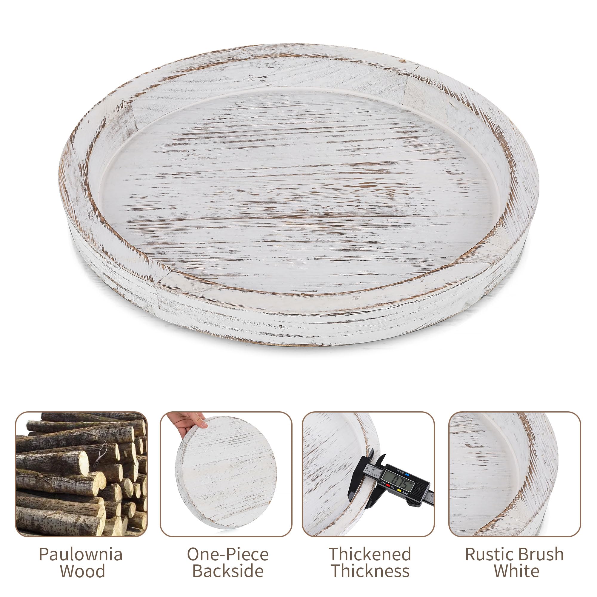 Hanobe Candle Plate Holder Tray: Round Wooden Decorative Candle Plate Small Farmhouse Table Centerpiece Rustic White Wood Tealig