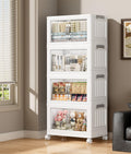 Hanyi 140 QT Stackable Storage Bins with Lids, 4 Tier Collapsible Plastic Storage Cabinet with Magnetic Doors, Removable Top Lid