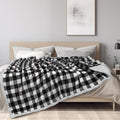 Pavilia Black And White Buffalo Plaid Sherpa Fleece Blanket King Size, Soft Flannel Bed Blanket, Checkered Decorative Couch Sofa