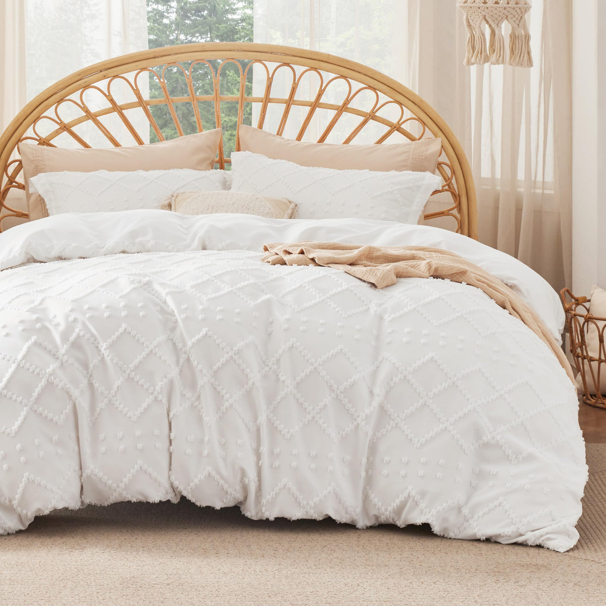 Bedsure Duvet Cover Queen Size With Fitted Sheet - Boho Duvet Cover Set, 4 Pieces, Includes 1 Duvet Cover 90X90 Inches With Zipp