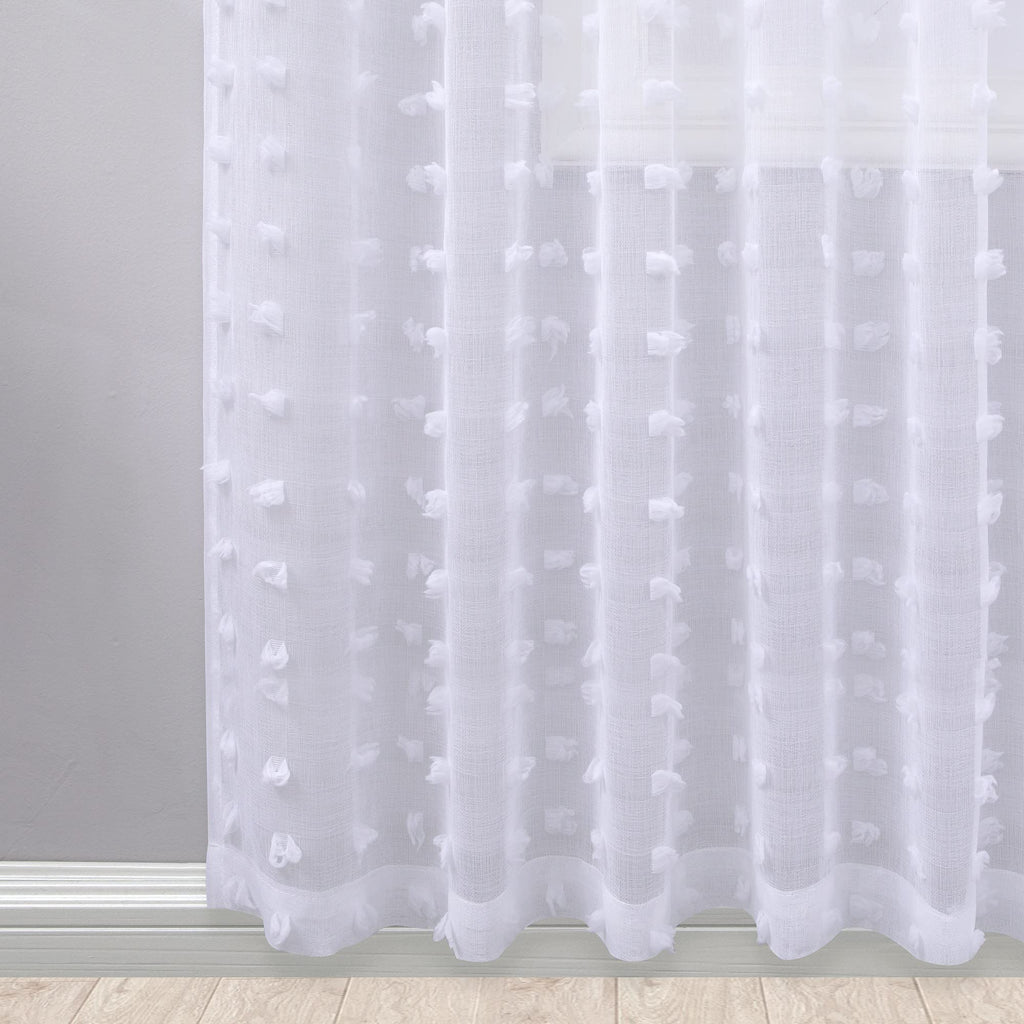 Koufall Extra Long 108 Inch Curtains For Living Room 2 Panels Window Drapes Boho Pom Pom Pattern Design Back Tab Semi Sheer Light Filtering Curtain For Bedroom,White,52X108 In Length