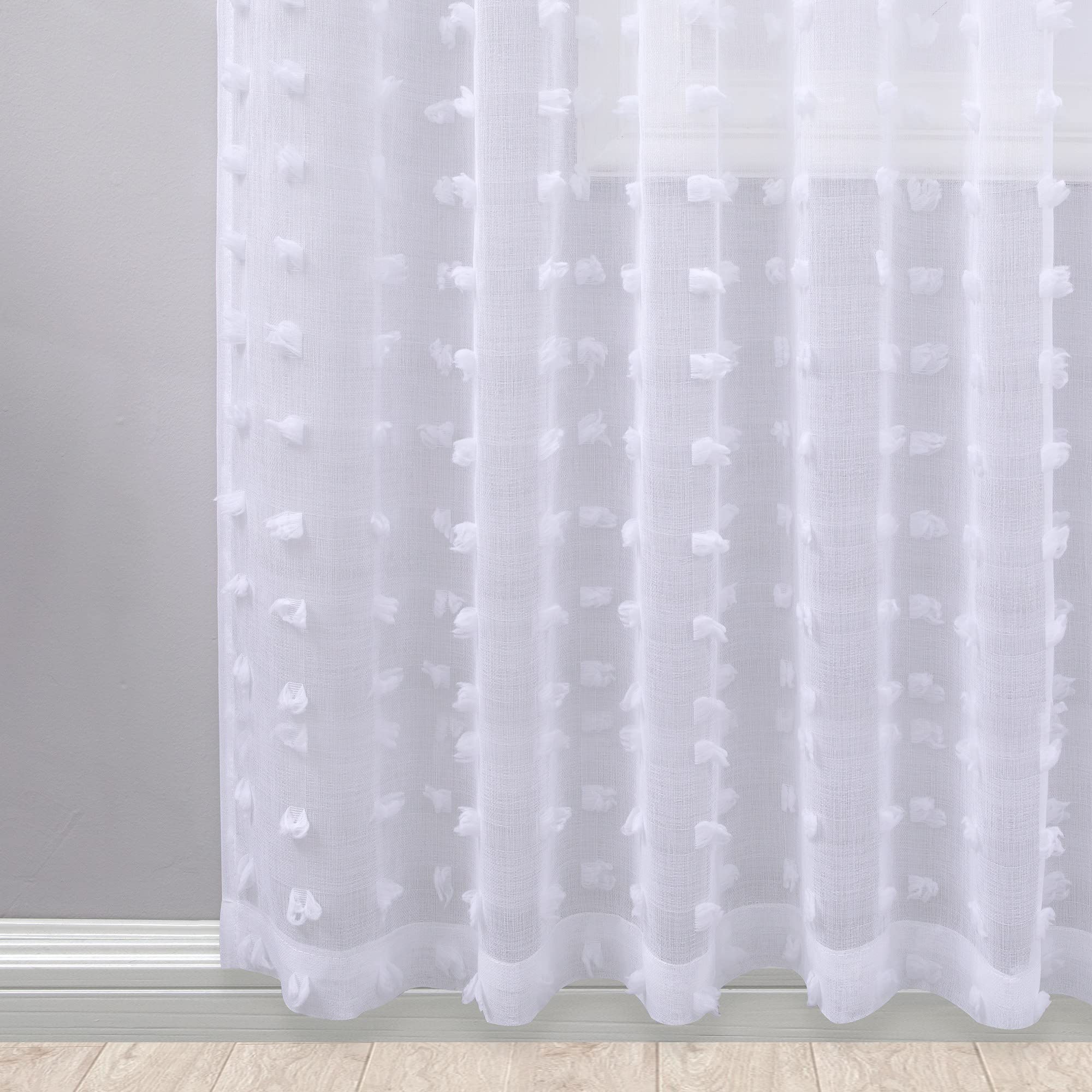 Koufall Extra Long 108 Inch Curtains For Living Room 2 Panels Window Drapes Boho Pom Pom Pattern Design Back Tab Semi Sheer Light Filtering Curtain For Bedroom,White,52X108 In Length