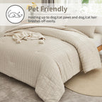 Avelom Beige Seersucker Full Comforter Set (80X90 Inches), 3 Pieces-100% Soft Washed Microfiber Lightweight Comforter With 2 Pillowcases, All Season Down Alternative Comforter Set For Bedding