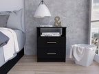 Depot E-Shop Salento Nightstand with Two Drawers, One Shelf, and Superior Top, 20" H, Black, Bedroom
