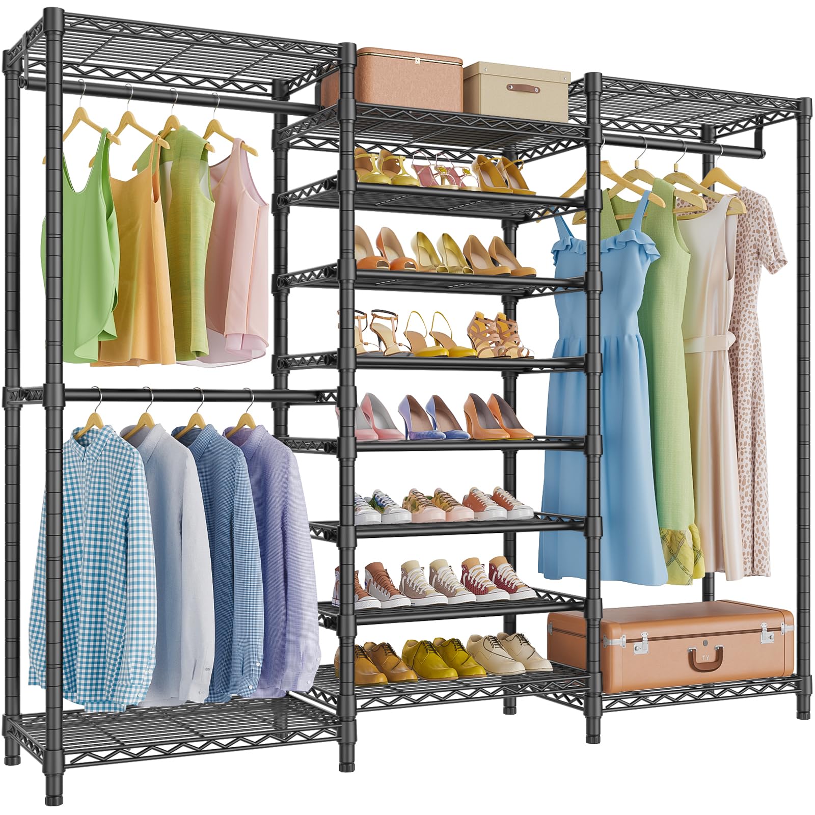 VIPEK S3 Heavy Duty Garment Rack Freestanding Clothes Rack Closet Storage Organizer Large Wardrobe with 6-Tier Shoe Rack, Hangin
