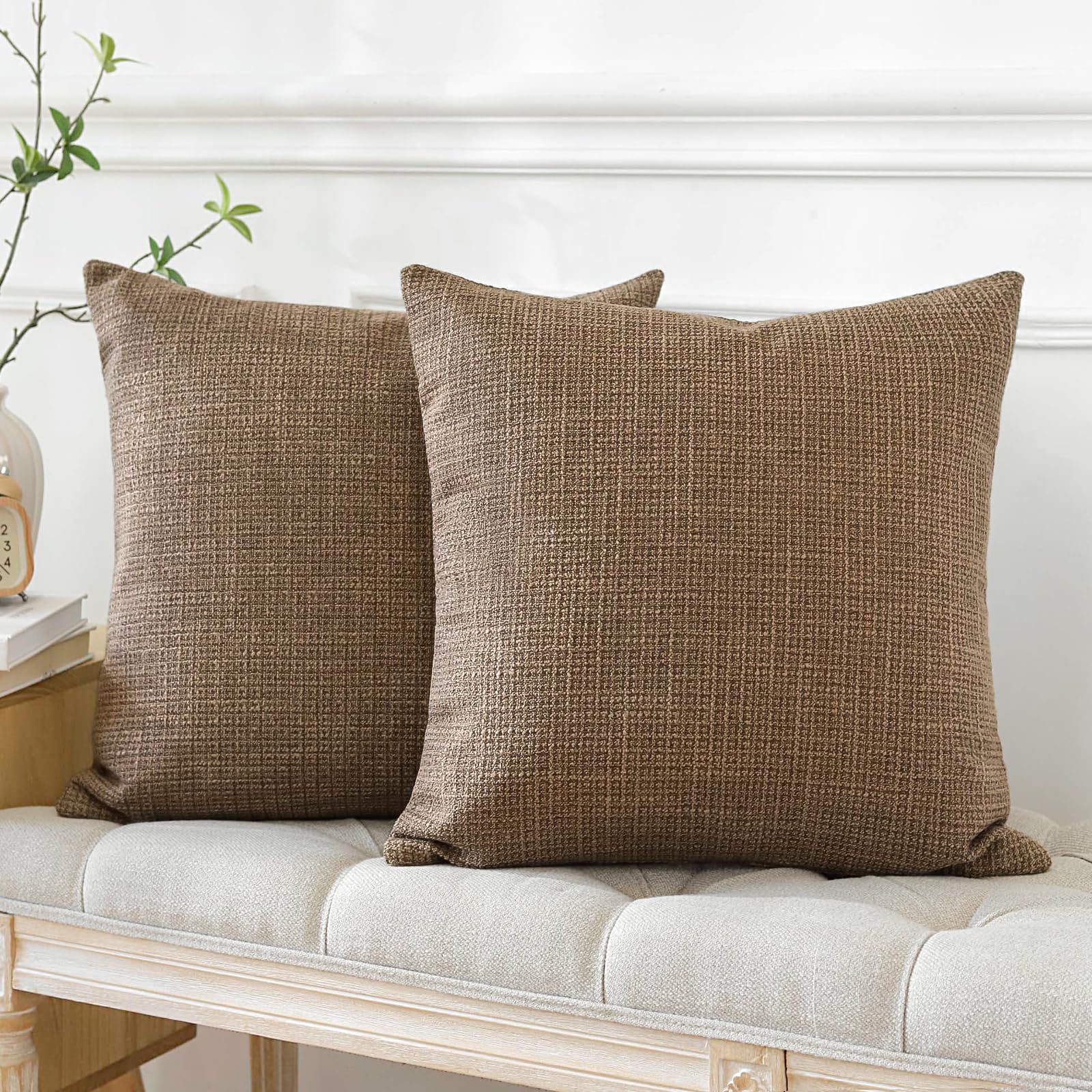 Otostar Pack Of 2 Throw Pillow Covers 18X18 Inch Linen Coffee Brown Pillowcases Farmhouse Decorative Solid Pillow Covers 45X45 C