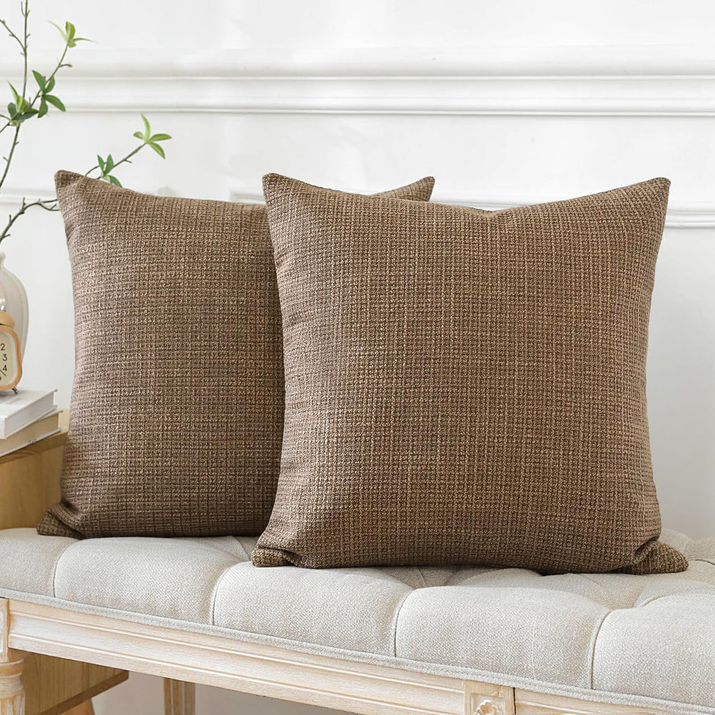 Otostar Pack Of 2 Throw Pillow Covers 20X20 Inch Linen Coffee Brown Pillowcases Farmhouse Decorative Solid Pillow Covers 50X50 C